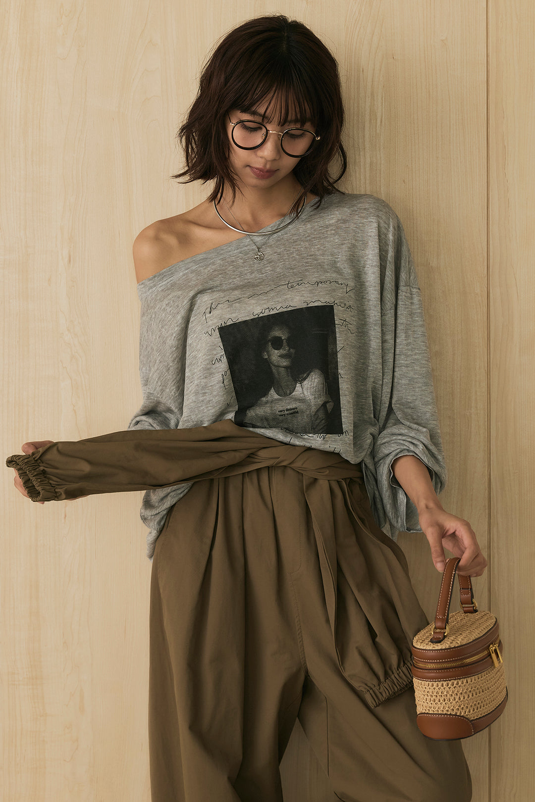 [SET]ヴィンテージグラフィックロンT+合繊ツイルスタンドウエスト巻きジョガーパンツ(2set)