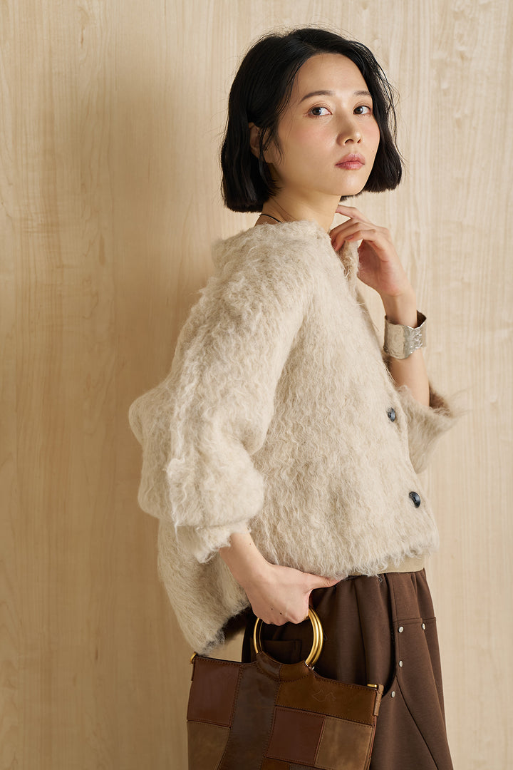 [SET]エアリーシャギークルーカーデ+スタッズ付きニーサイドタックスウェットパンツ(2set)