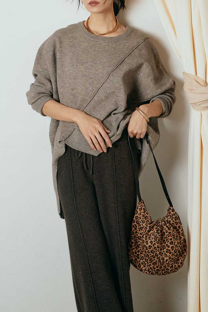 [SET]アシンメトリーデザインニットトップス+センターラインニットパンツ(2set)