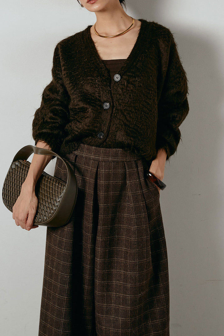 起毛ボタンニットカーディガン/コーヒー