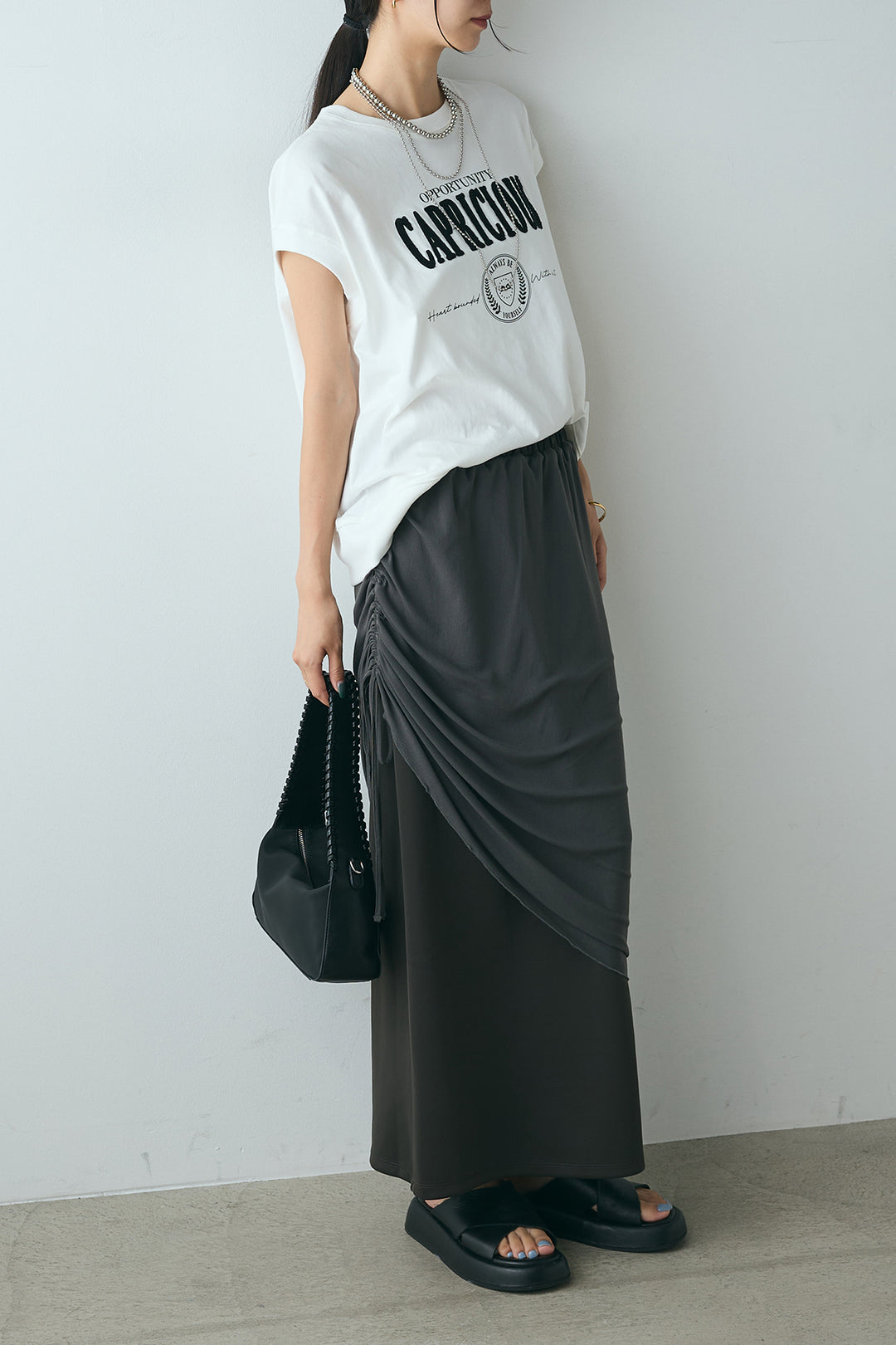 [SET]サガラ刺繍フレンチスリーブTシャツ+シアーレイヤードタイトスカート(2set)