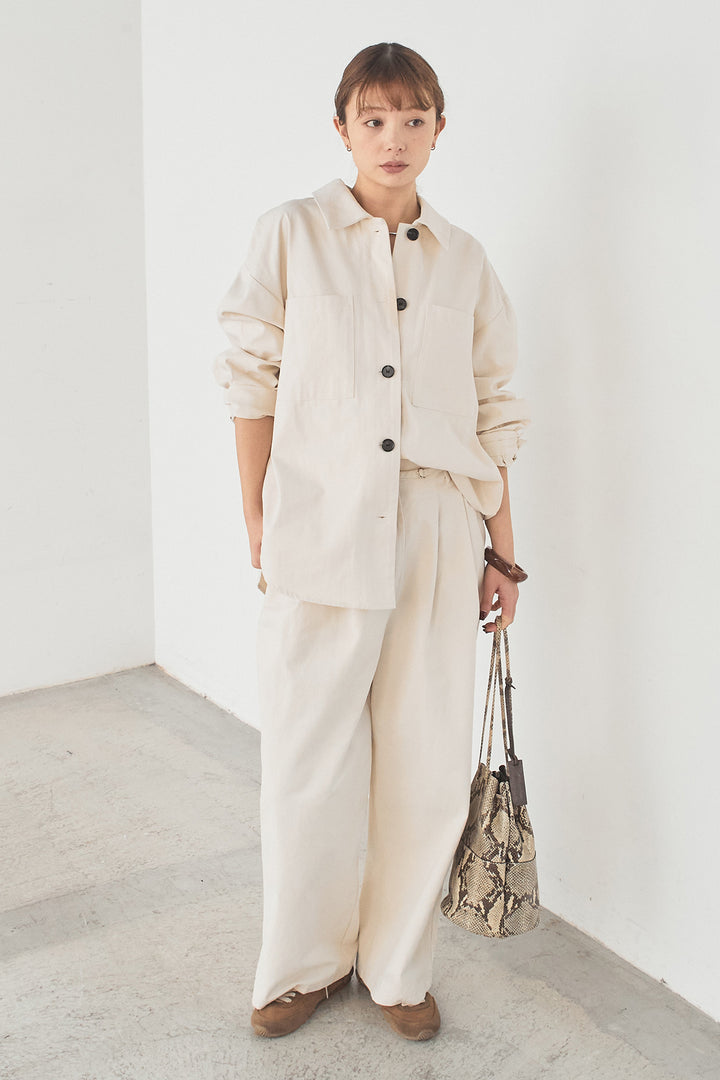 [SET]ツイルシャツジャケット+ツイルハイウエストタックパンツ(2set)