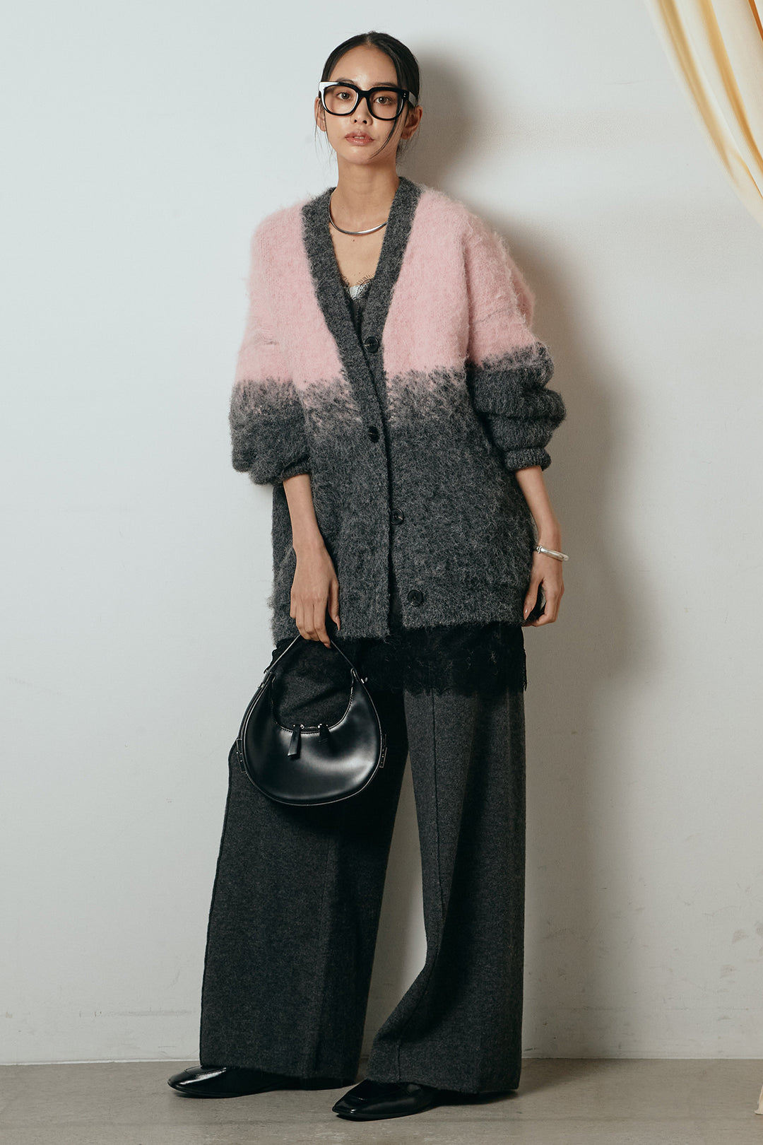 [SET]起毛グラデーションニットカーディガン+センターラインニットパンツ(2set)