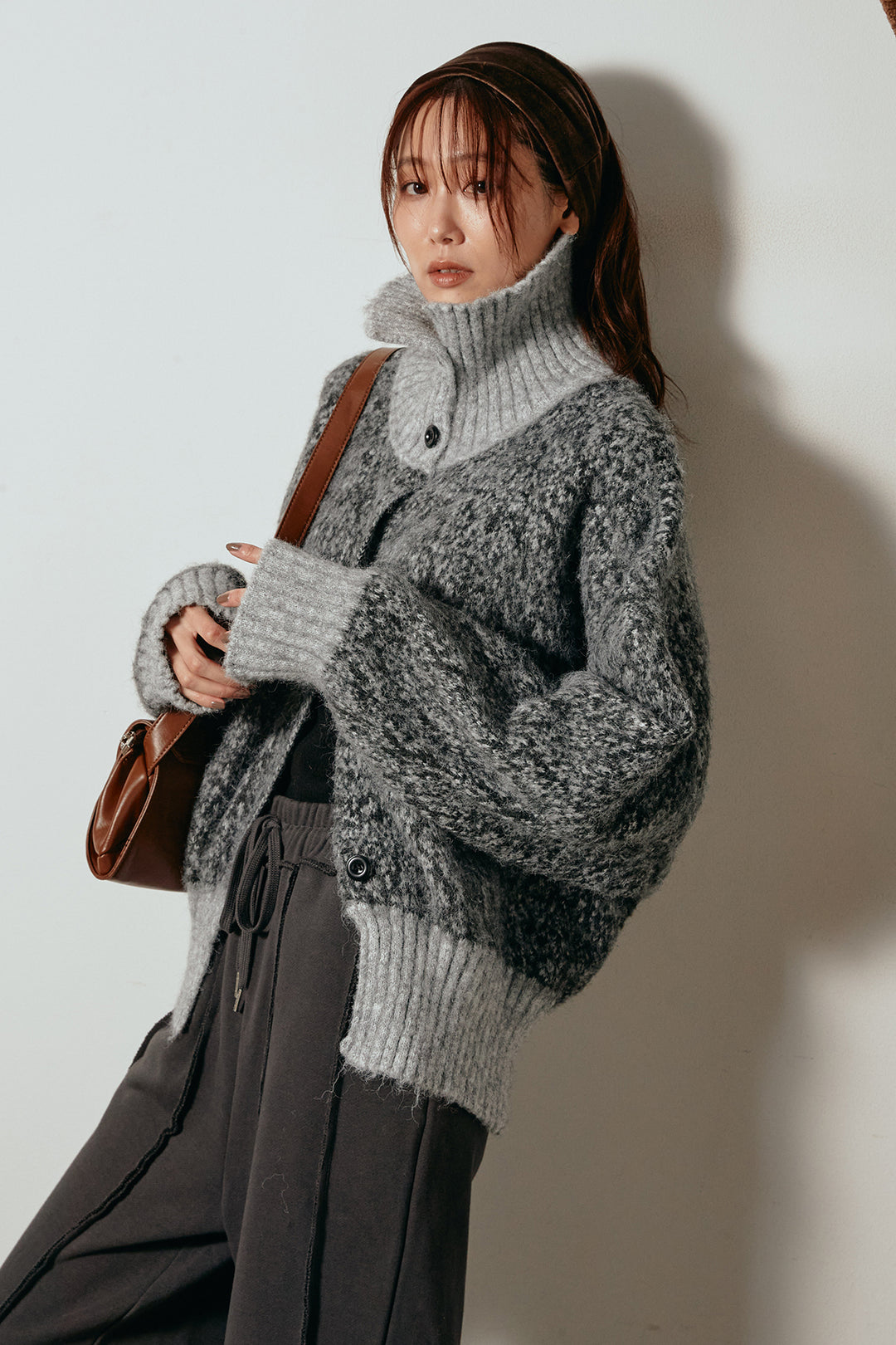 [SET]ハイネックミックスニットトップス+フロントラインデザインワイドスウェットパンツ(2set)