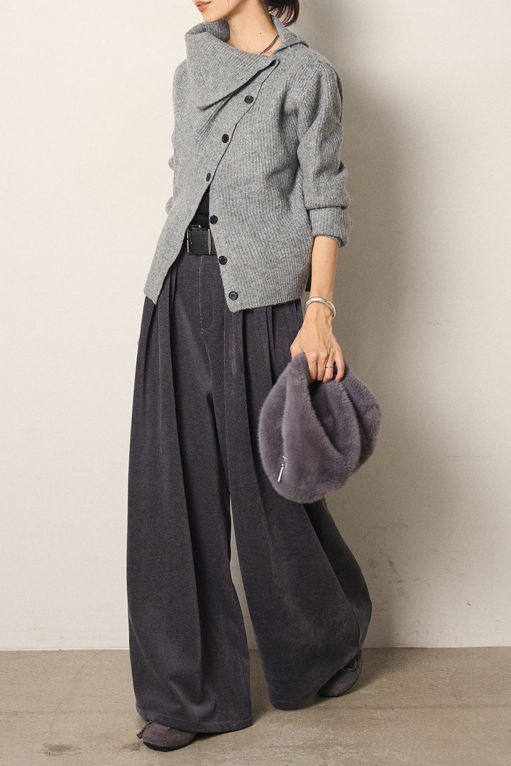 [SET]ボタンデザインネックニットプルオーバー+ベルトループコーデュロイワイドパンツ(2set)