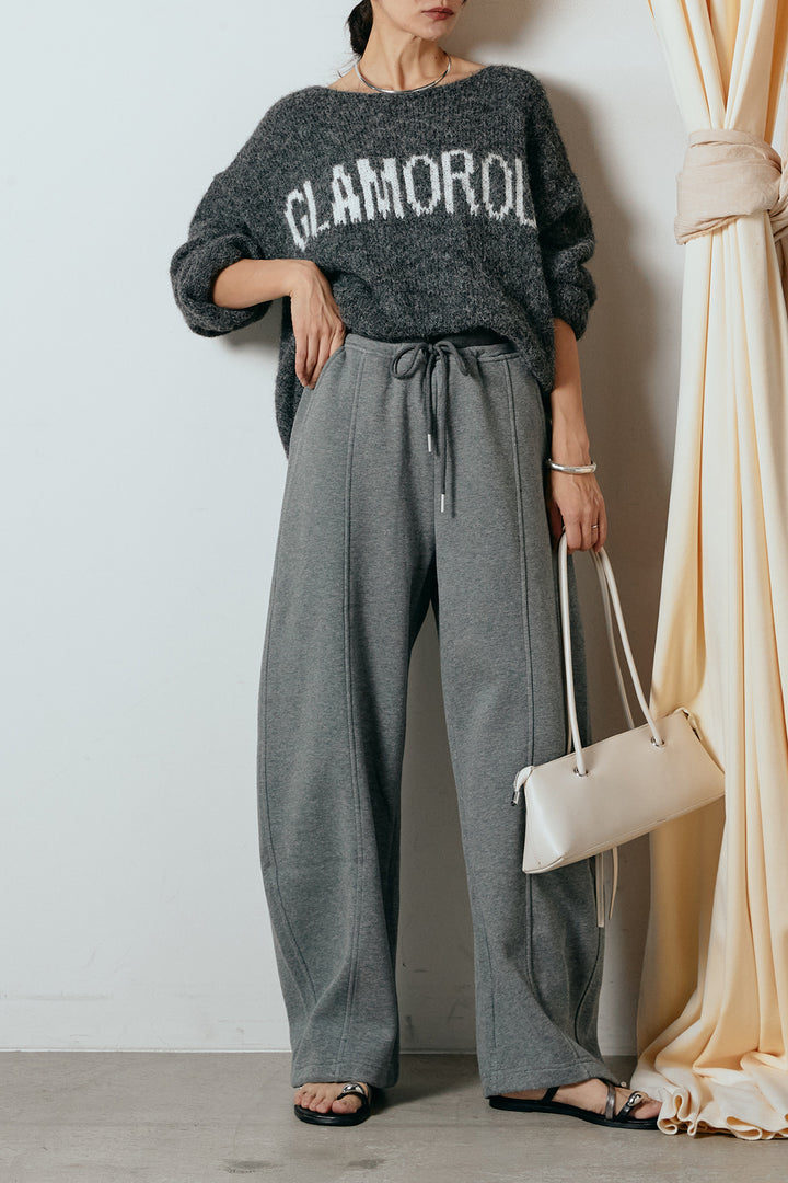 [SET]フロントロゴデザインニットトップス+スウェットワイドカーブパンツ(2set)