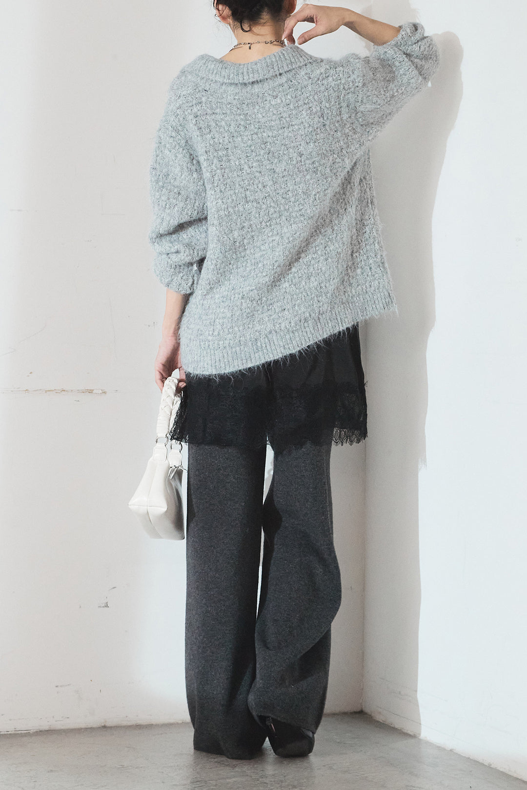 [SET]襟付きVネックニットトップス+センターラインニットパンツ(2set)