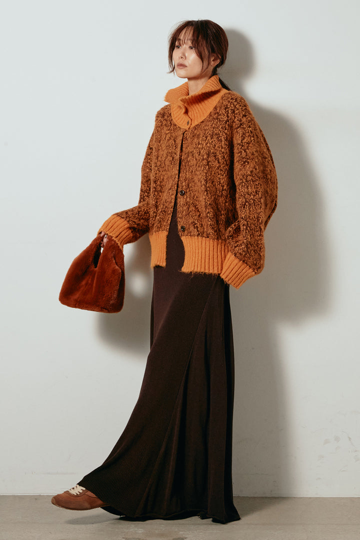 [SET]ハイネックミックスニットトップス+サイド切り替えリブニットロングスカート(2set)