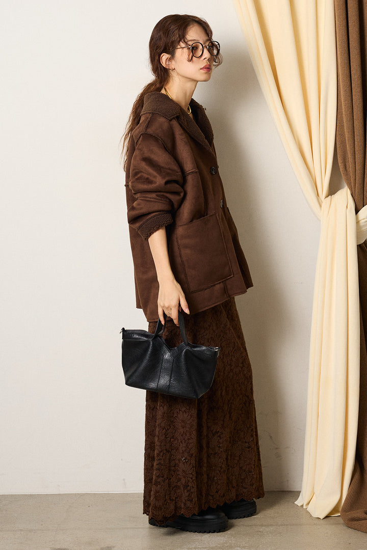 [SET]エコムートンカバーオール+花柄刺繍ベロアフレアスカート(2set)