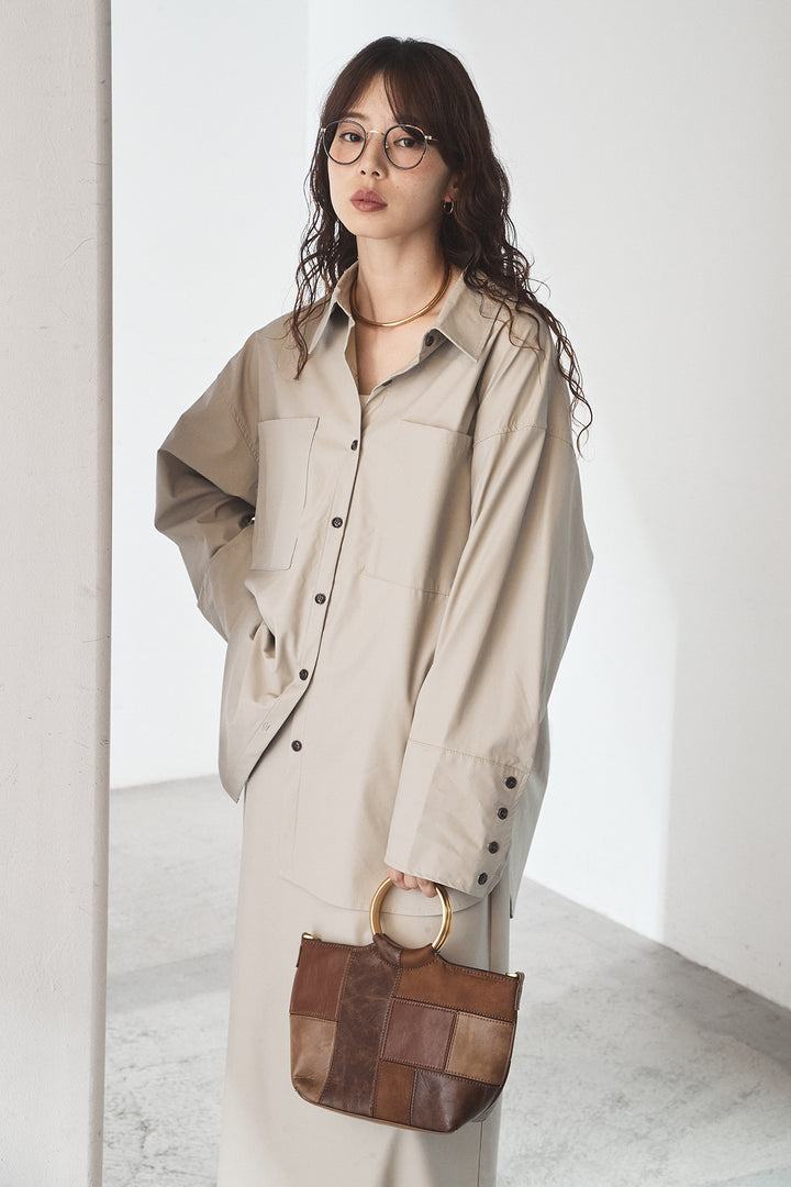 [SET]ウォッシャブルエコレザービックカフスシャツ+ウォッシャブルエコレザーナロースカート(2set)