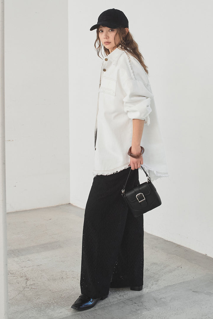 [SET]フリンジデニムジャケット+ダイヤ柄レースロングイージーパンツ(2set)