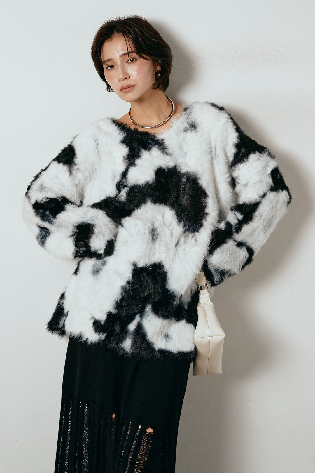 [SET]タイダイ柄シャギーニットトップス+裾シアーリブスカート(2set)