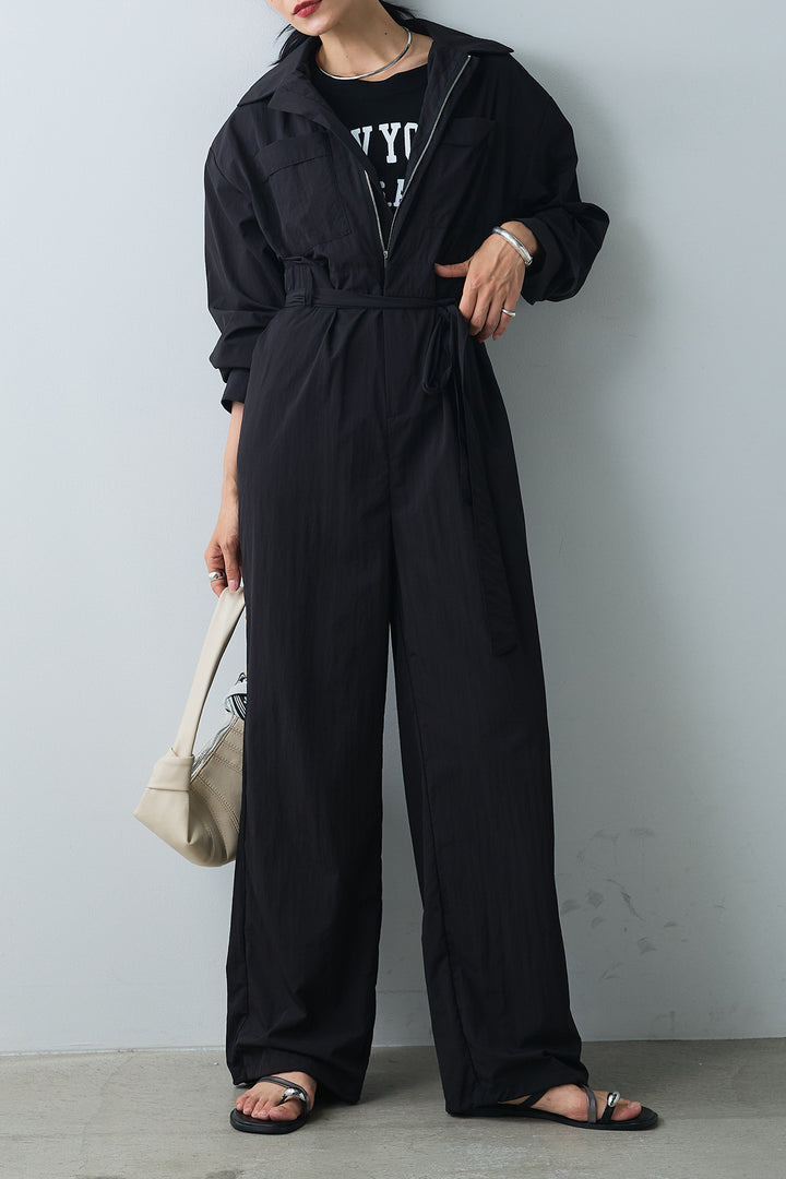 [SET]ショート丈NEWYORKロゴTシャツ+合繊ジャンプスーツ(2set)