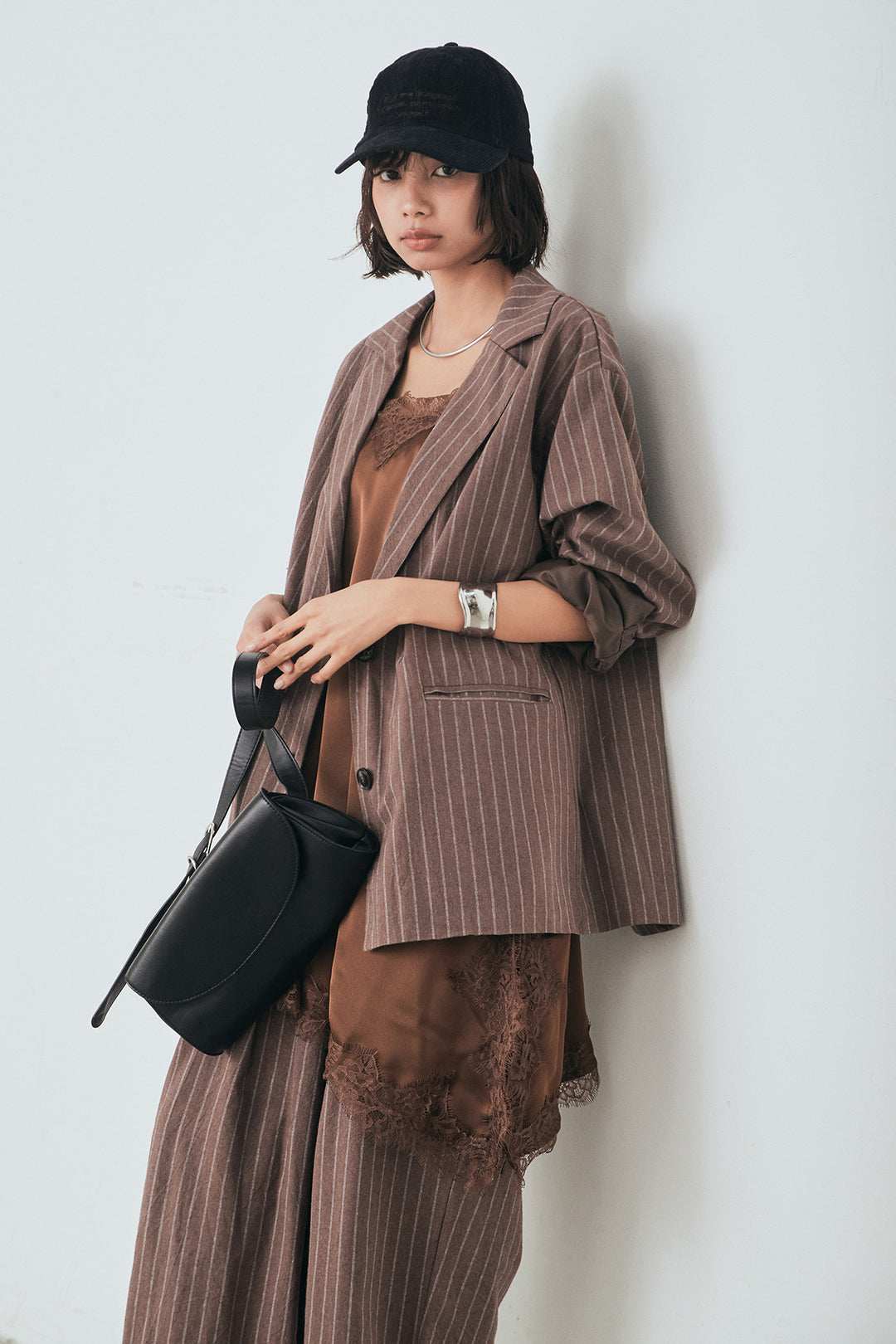 [SET]リネンライクストライプテーラードジャケット+リネンライクストライプタックイージーパンツ(2set)