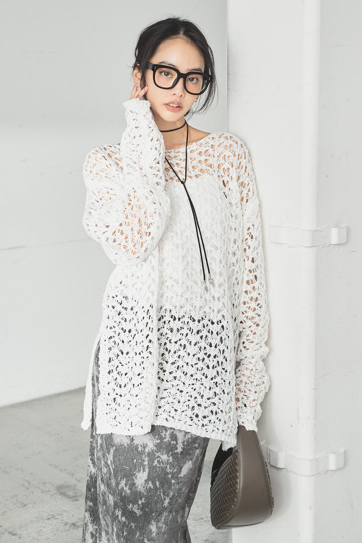 [SET]リラックスメッシュニットトップス+タイダイ柄ベロアワイドスカート(2set)