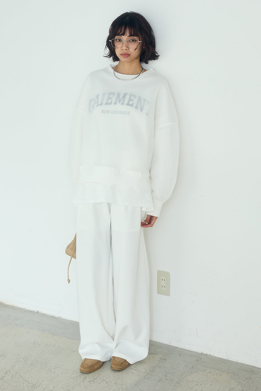 [SET]クリアダンボールプルオーバー+斜めボタンタック入りスラックス(2set)