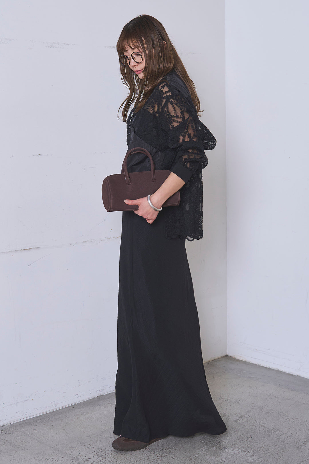 [SET]ノーカラーレースブルゾン+リネンブレンドロングナロースカート(2set)