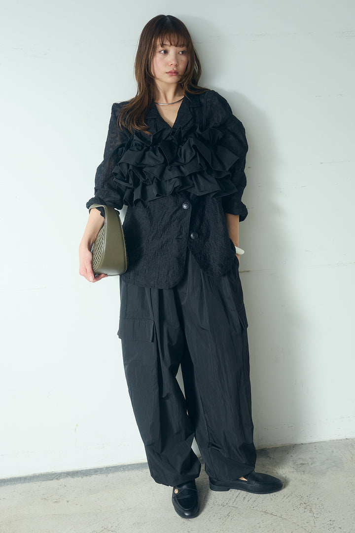 [SET]刺繍シアーテーラードジャケット+撥水フリルビスチェ+撥水ジョガーパンツ(3set)