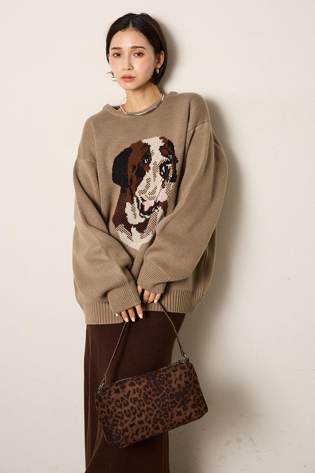 [SET]アニマルジャガード柄ニットトップス+リブナローニットスカート(2set)