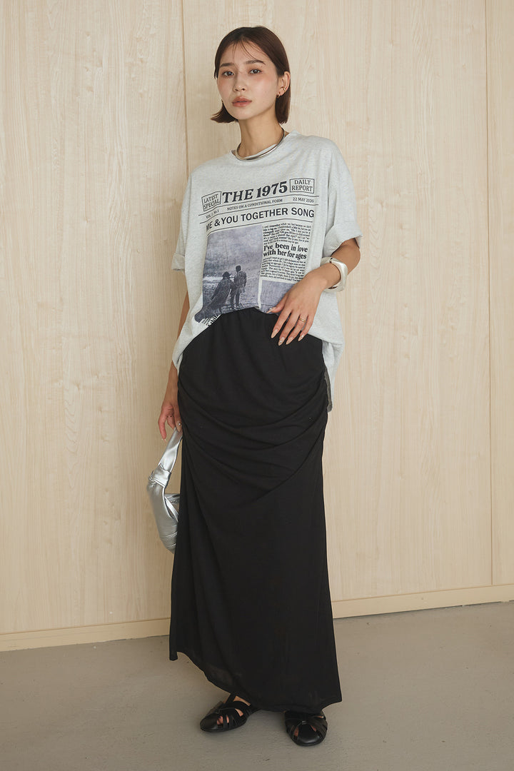 [SET]1975グラフィックTシャツ+ギャザードレープニュアンススカート(2set)