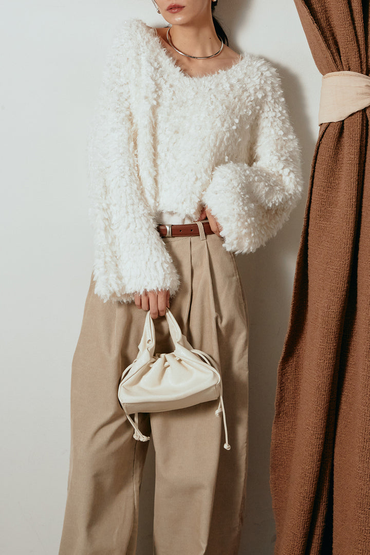 [SET]深Vネックチョウチョヤーンニットトップス+フロントタック入りコーデュロイパンツ(2set)