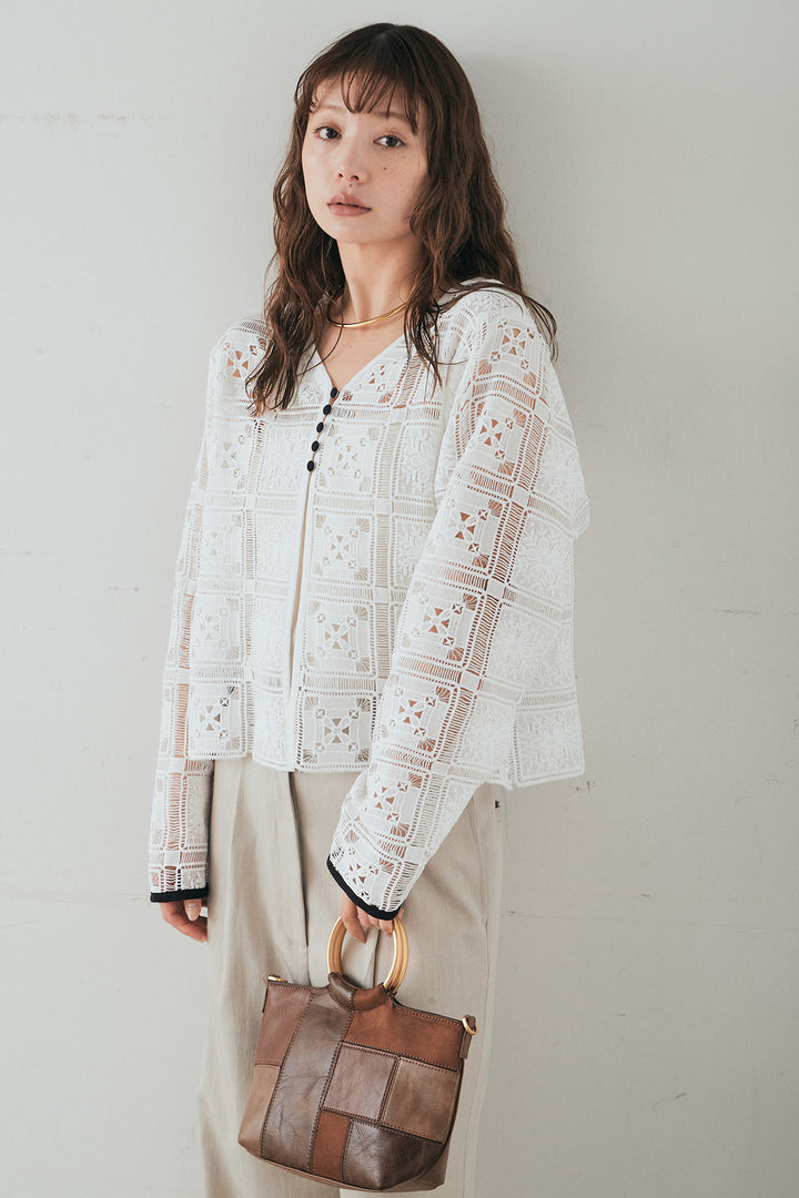 [SET]クロシェレースカーディガン+センタープレスセミワイドパンツ(2set)