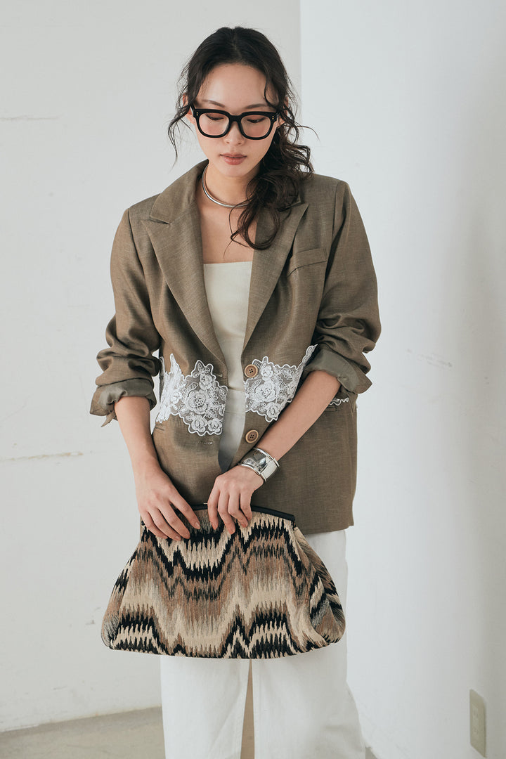 [SET]リネンタッチレースデザインジャケット+裾レースデザインデニムスカート(2set)