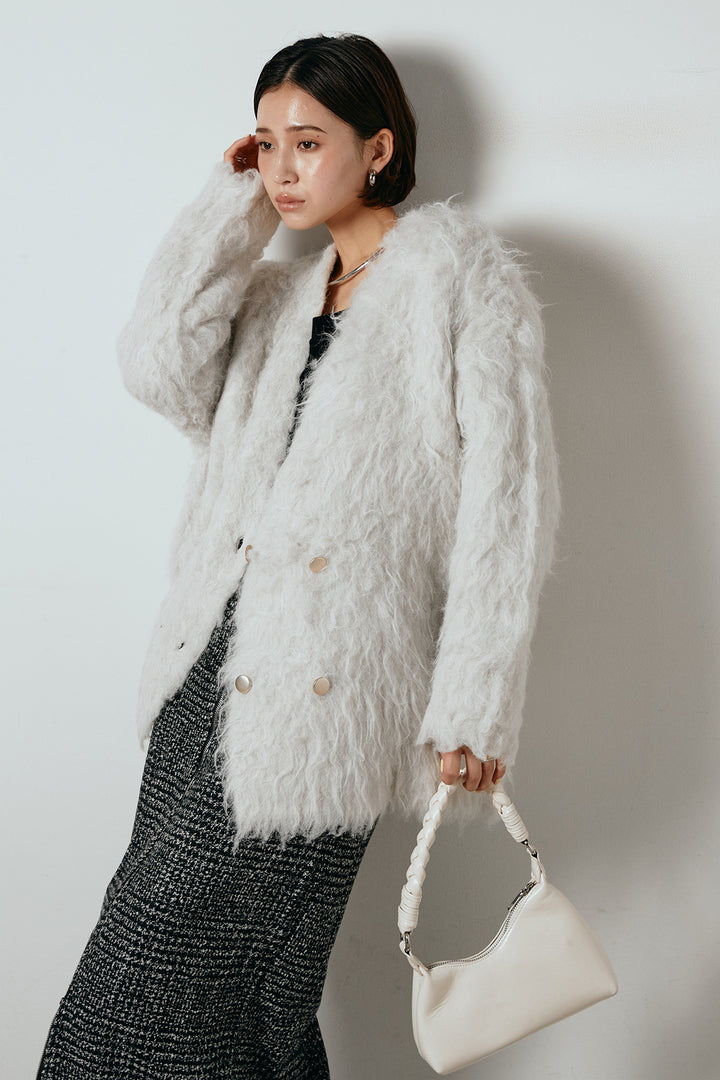 [SET]ウェーブシャギーニットジャケット+グレンチェック柄フロントジップタイトスカート(2set)