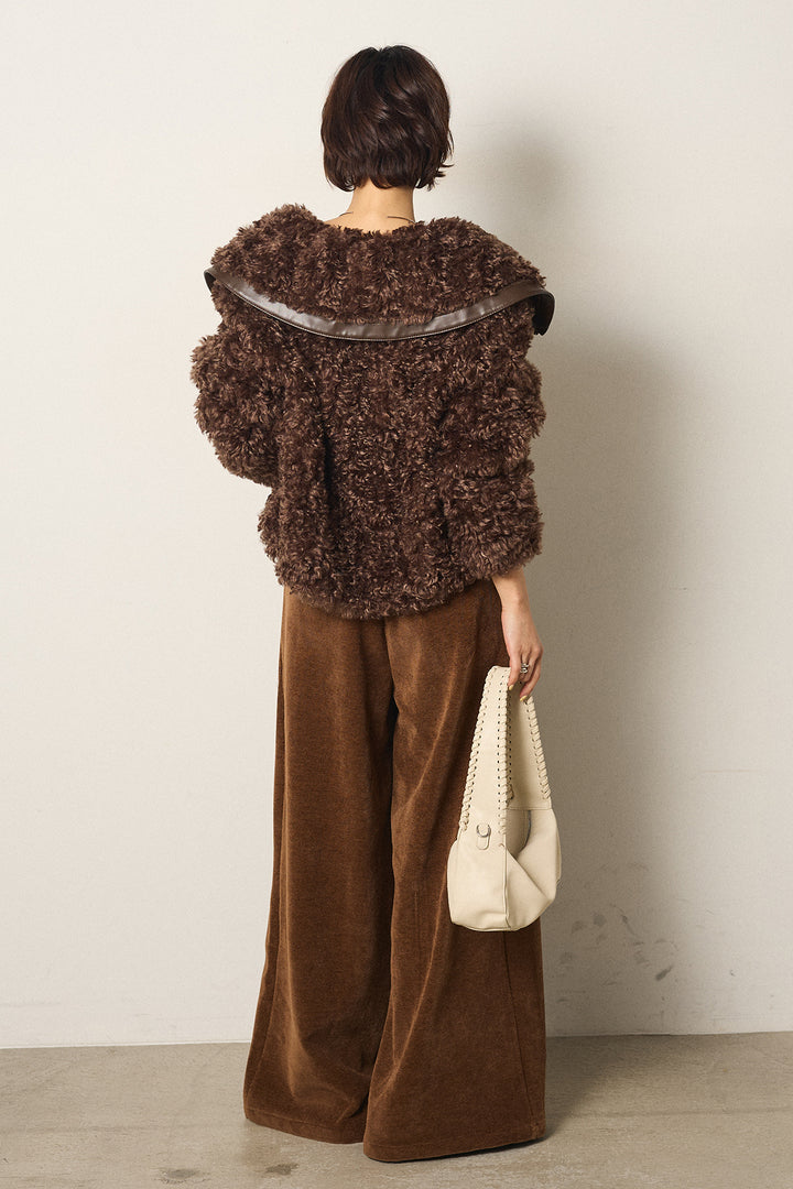 [SET]ビッグカラープードルボアアウター+ベルトループコーデュロイワイドパンツ(2set)