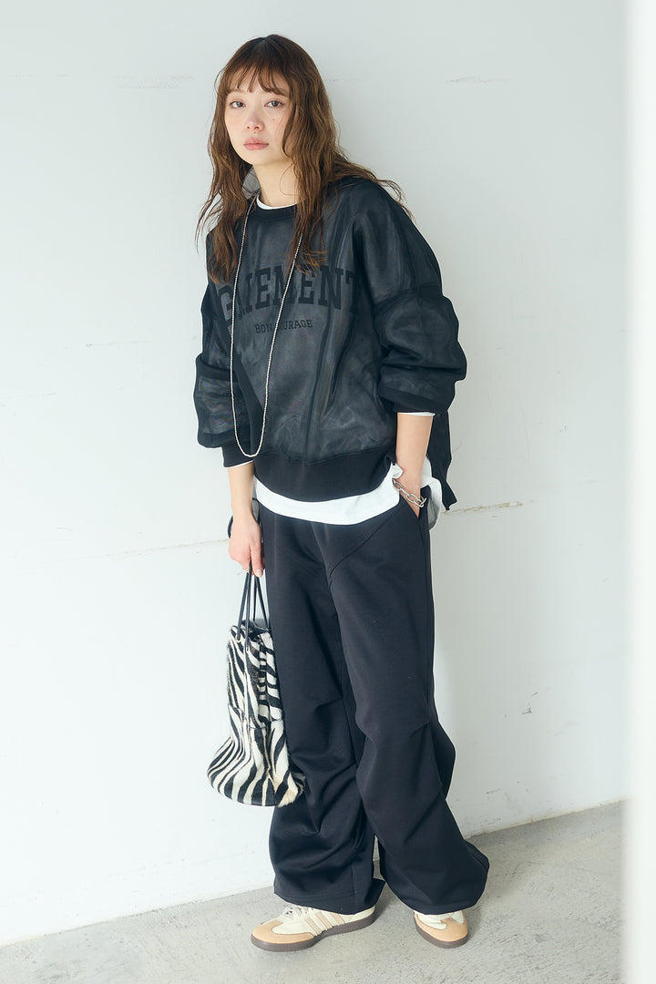 [SET]クリアダンボールプルオーバー+ランダムタックデザインワイドパンツ(2set)