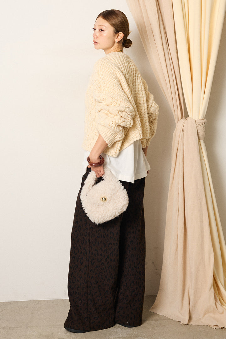 [SET]ケーブルリラックスショートニット+レオパードジャガードニットパンツ(2set)