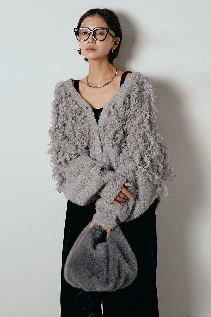 [SET]ループ編みVネックニットカーディガン+ベロアサスペンダー付きパンツ(2set)