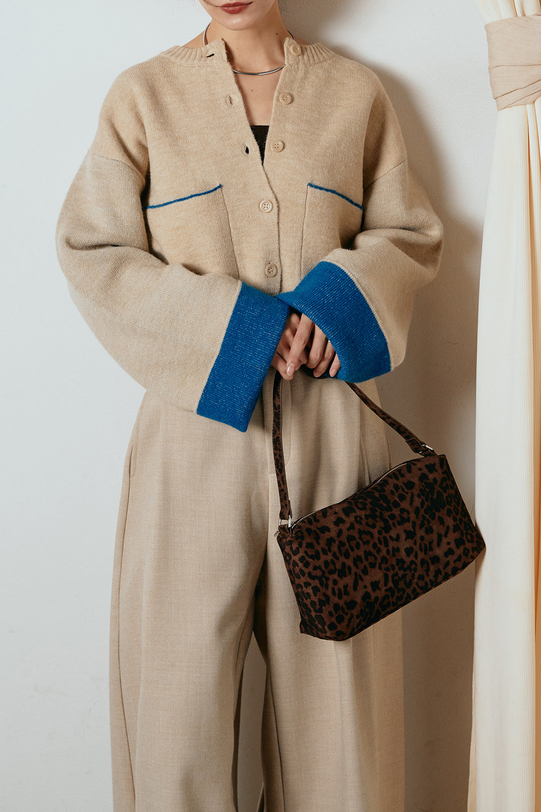 [SET]アルパカタッチダブルフェイスカーディガン+ポーチベルト付きカーブパンツ(2set)