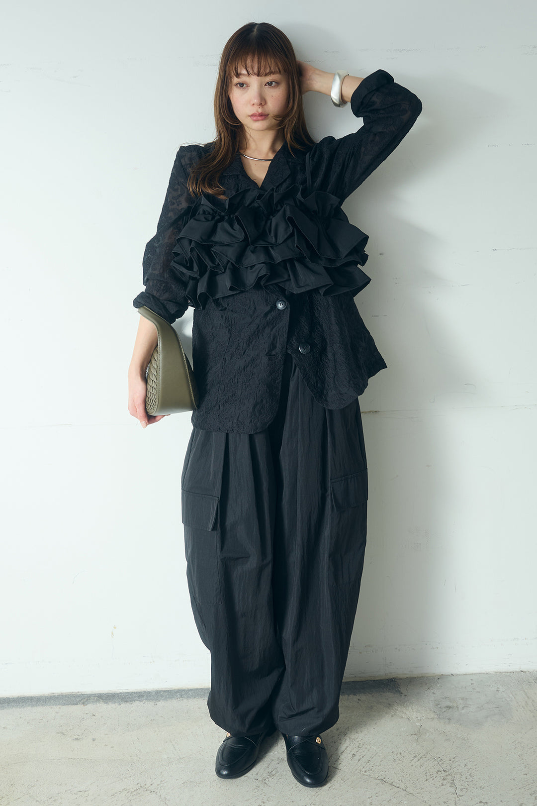 [SET]刺繍シアーテーラードジャケット+撥水フリルビスチェ(2set)