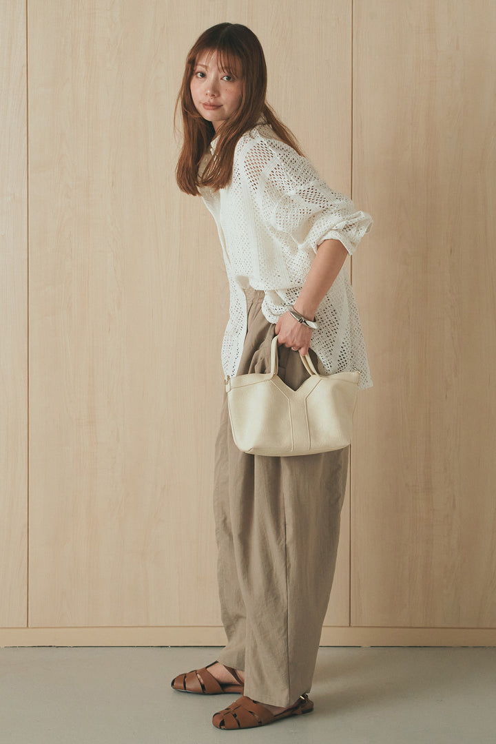 [SET]長袖襟付きレースシャツ+ポケットタックフォルムパンツ(2set)