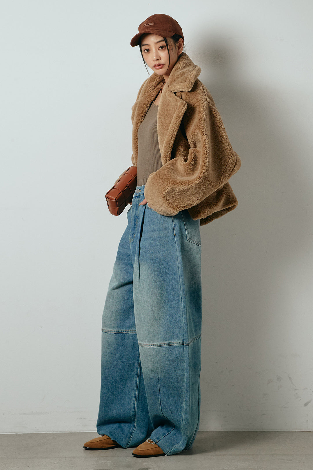 【2月中旬発送】
[SET]テディボアショートジャケット+加工デニムタックコクーンワイドパンツ(2set)