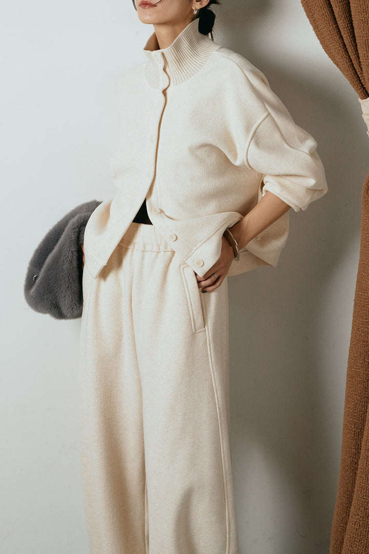 [SET]リブスタンドネックボタントップスSETUP