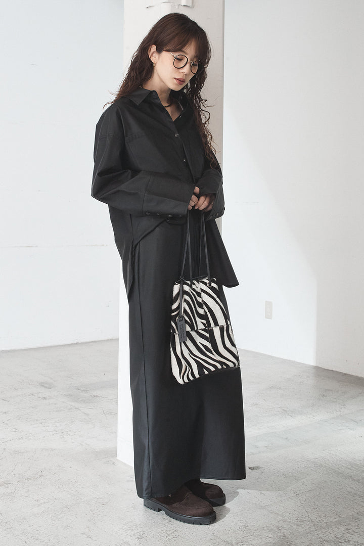 [SET]ウォッシャブルエコレザービックカフスシャツ+ウォッシャブルエコレザーナロースカート(2set)
