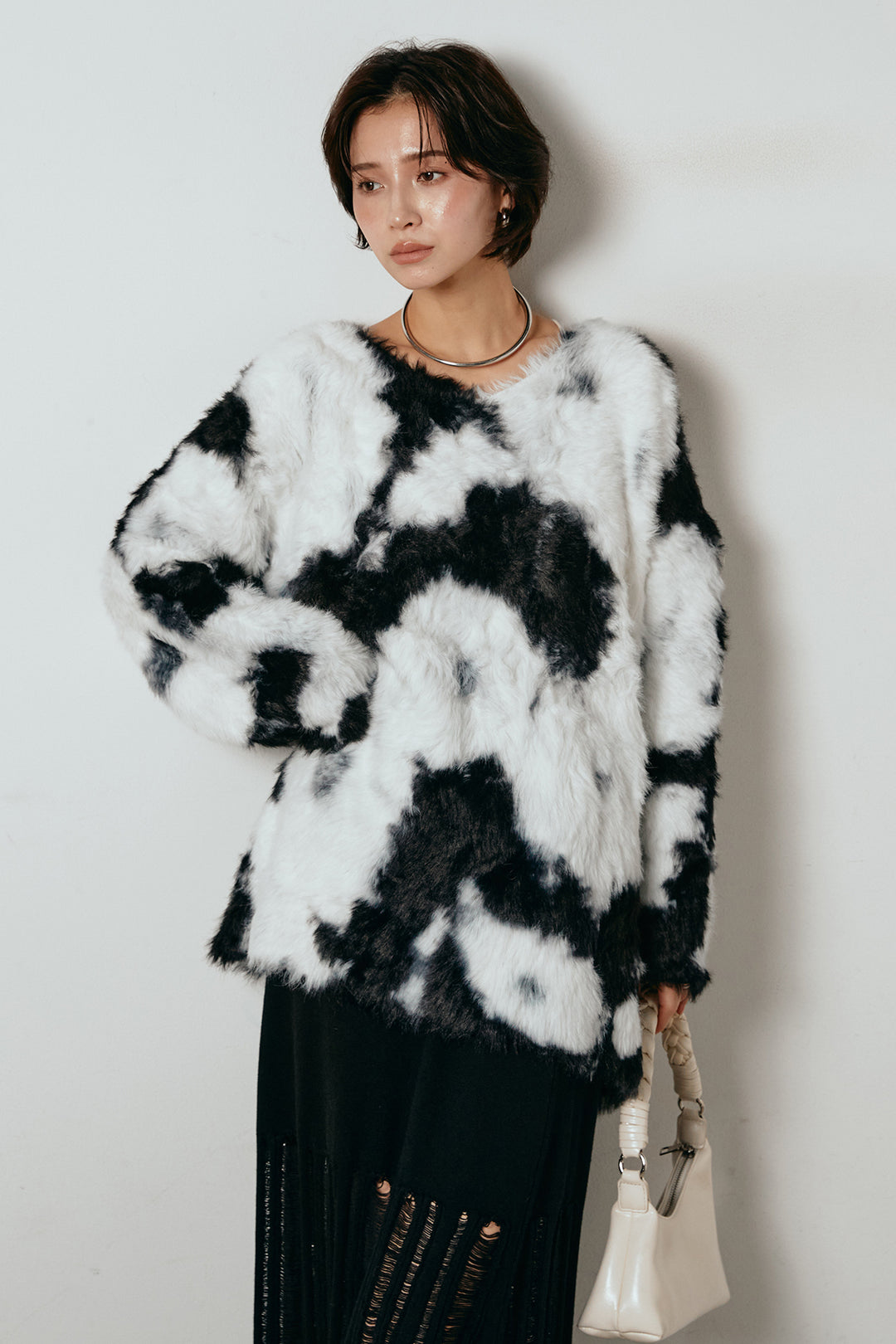 [SET]タイダイ柄シャギーニットトップス+裾シアーリブスカート(2set)