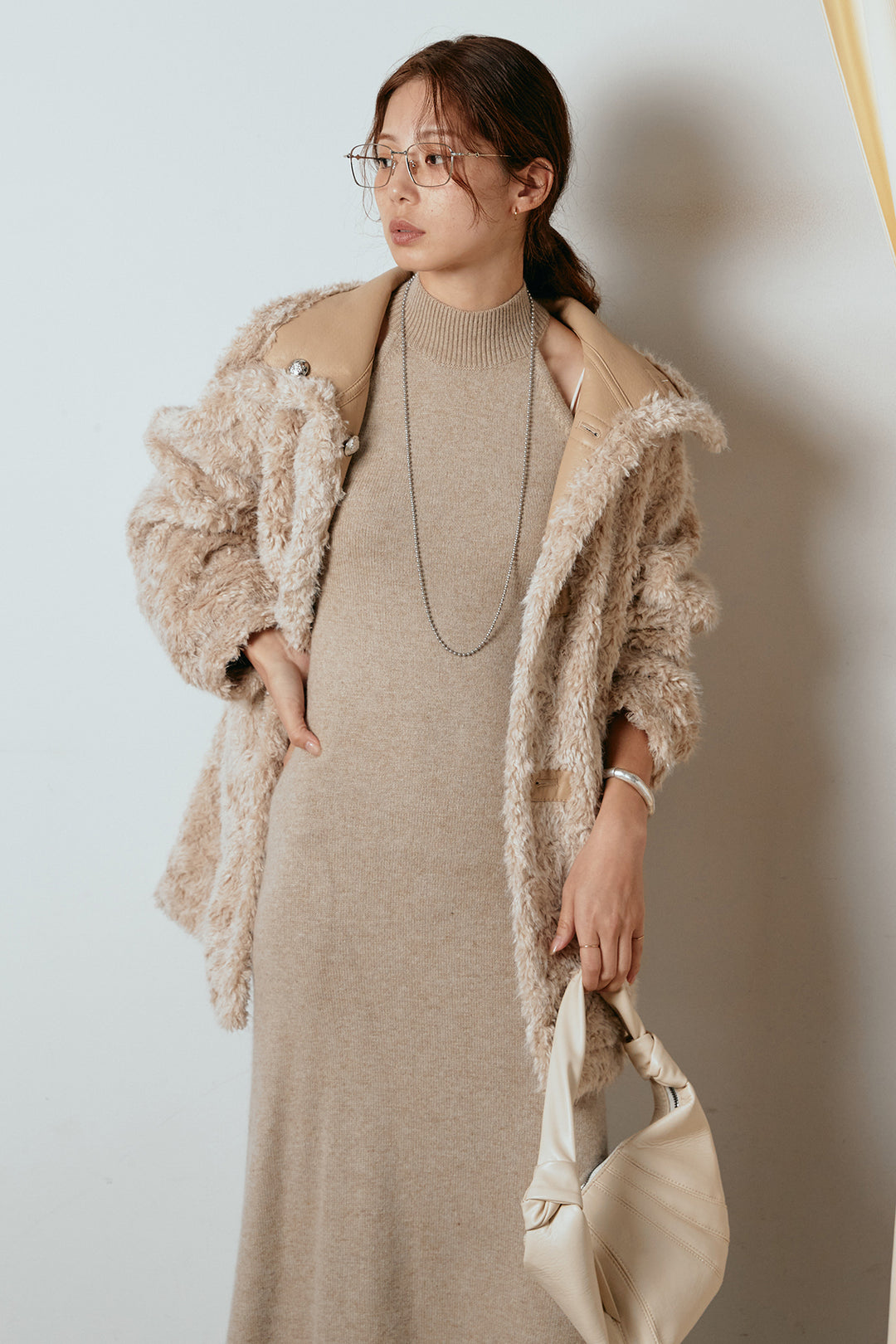 [SET]リバーシブルボアアウター+ノースリーブニットロングワンピース(2set)