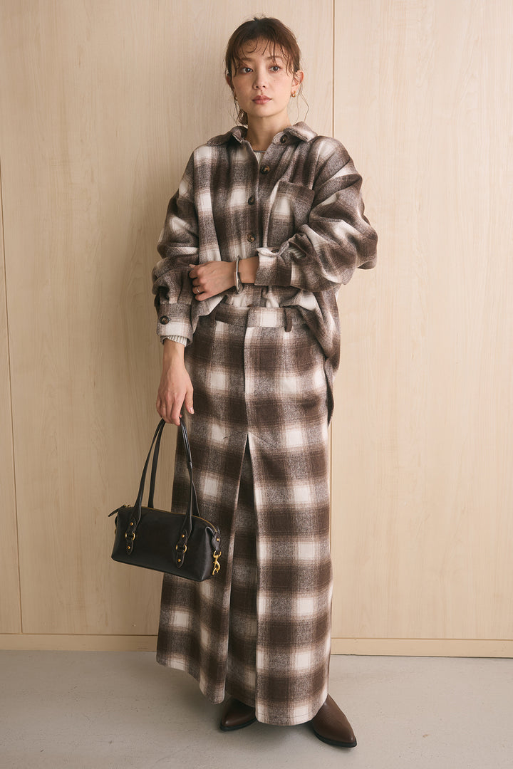 [SET]起毛チェック柄シャツジャケット+起毛チェック柄ボックスタックスカート(2set)