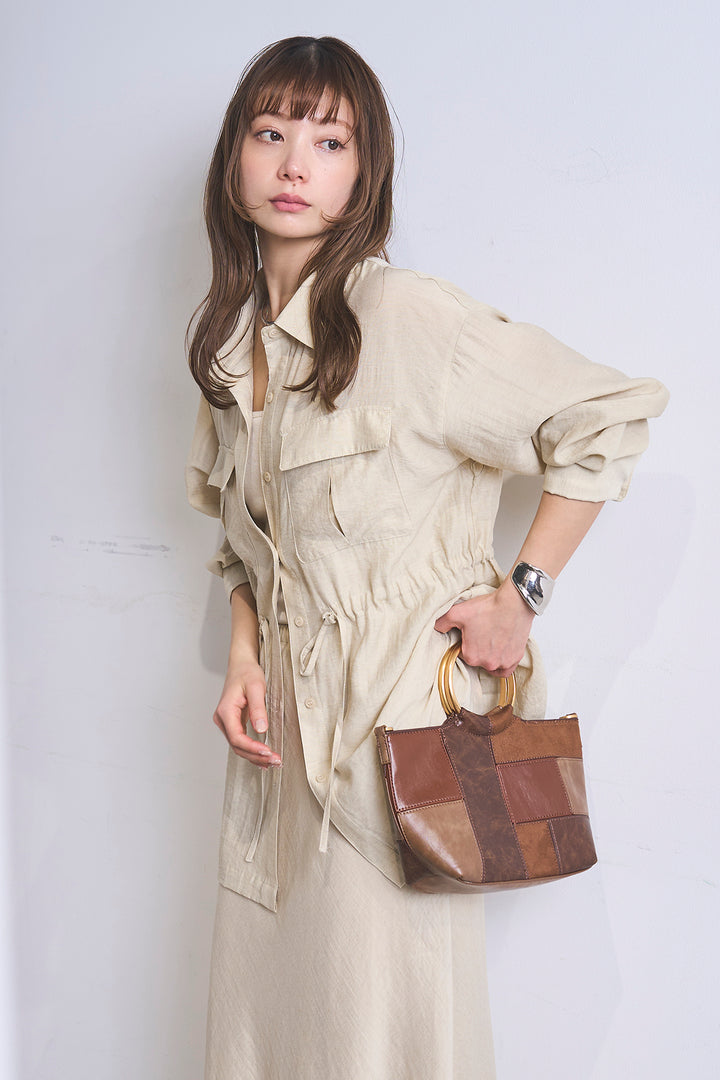 [SET]リネンブレンドシアーサファリシャツ+リネンブレンドロングナロースカート(2set)