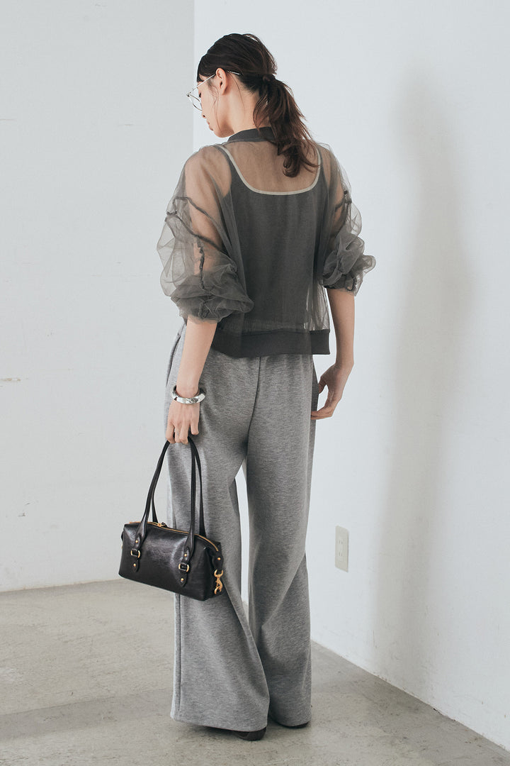 [SET]エアリーチュールスリーブシアーブルゾン+Wフェイスカットソーサイドレースラインパンツ(2set)