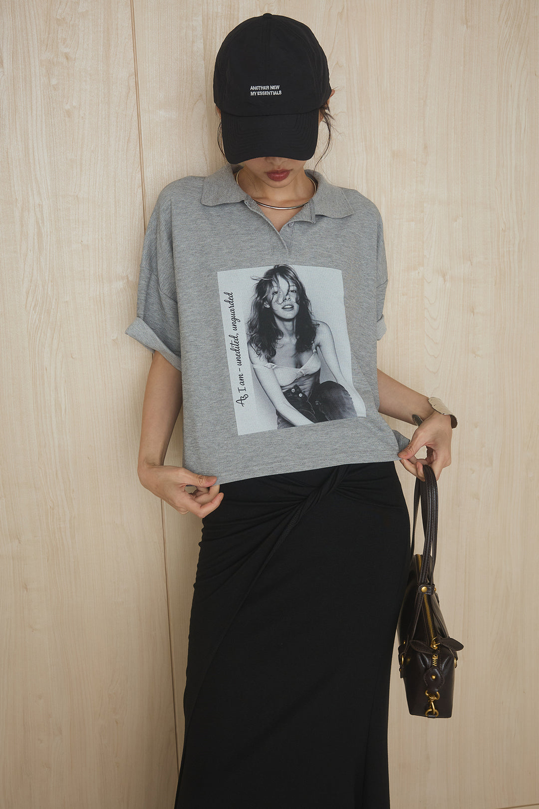 [SET]グラフィックポロTシャツ+フロントツイストデザインタイトスカート(2set)
