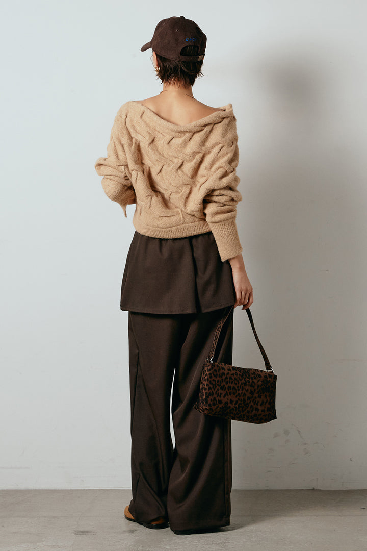 [SET]ボートネックニットトップス+ベルト付きウエストデザインパンツ(2set)