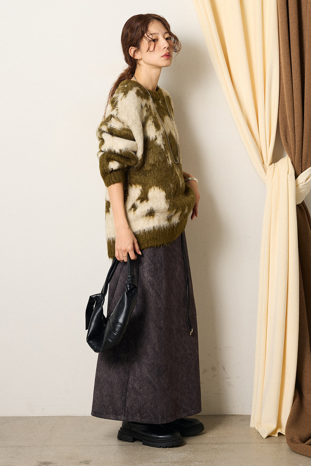 【着回しセット】[SET]モヘアタッチマーブルニット+モヘアタッチマーブルニット+ロープベルト付きスウェード調スカート(3set)