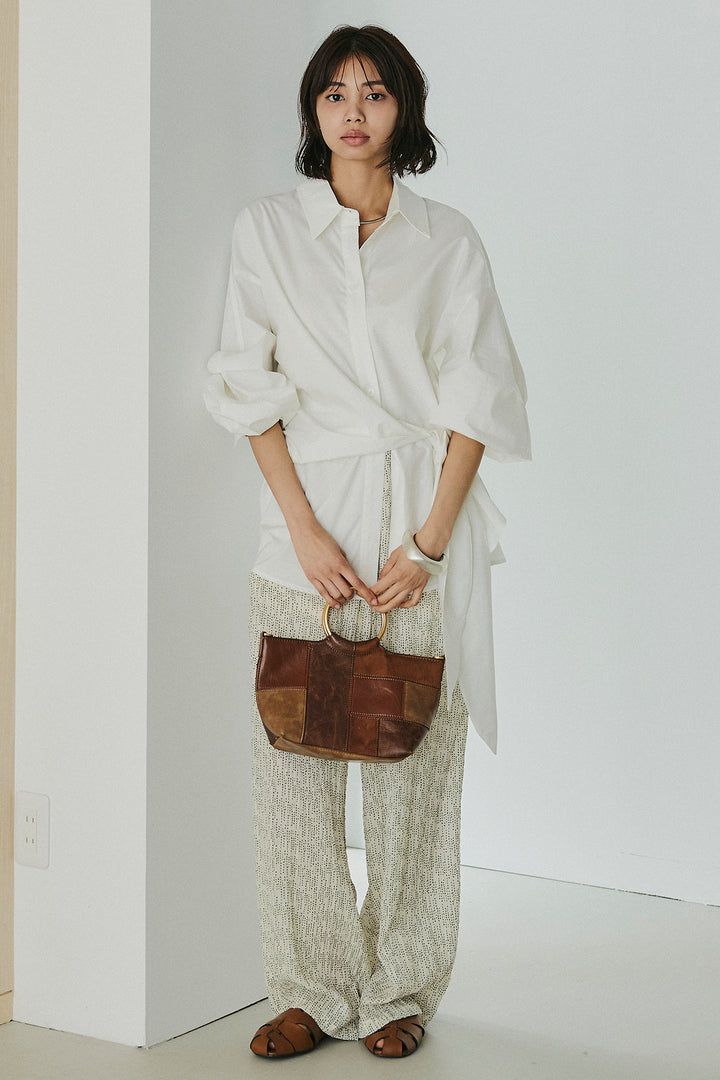 [SET]襟付き巻きデザインシャツ+シアーランダムドットラフパンツ(2set)