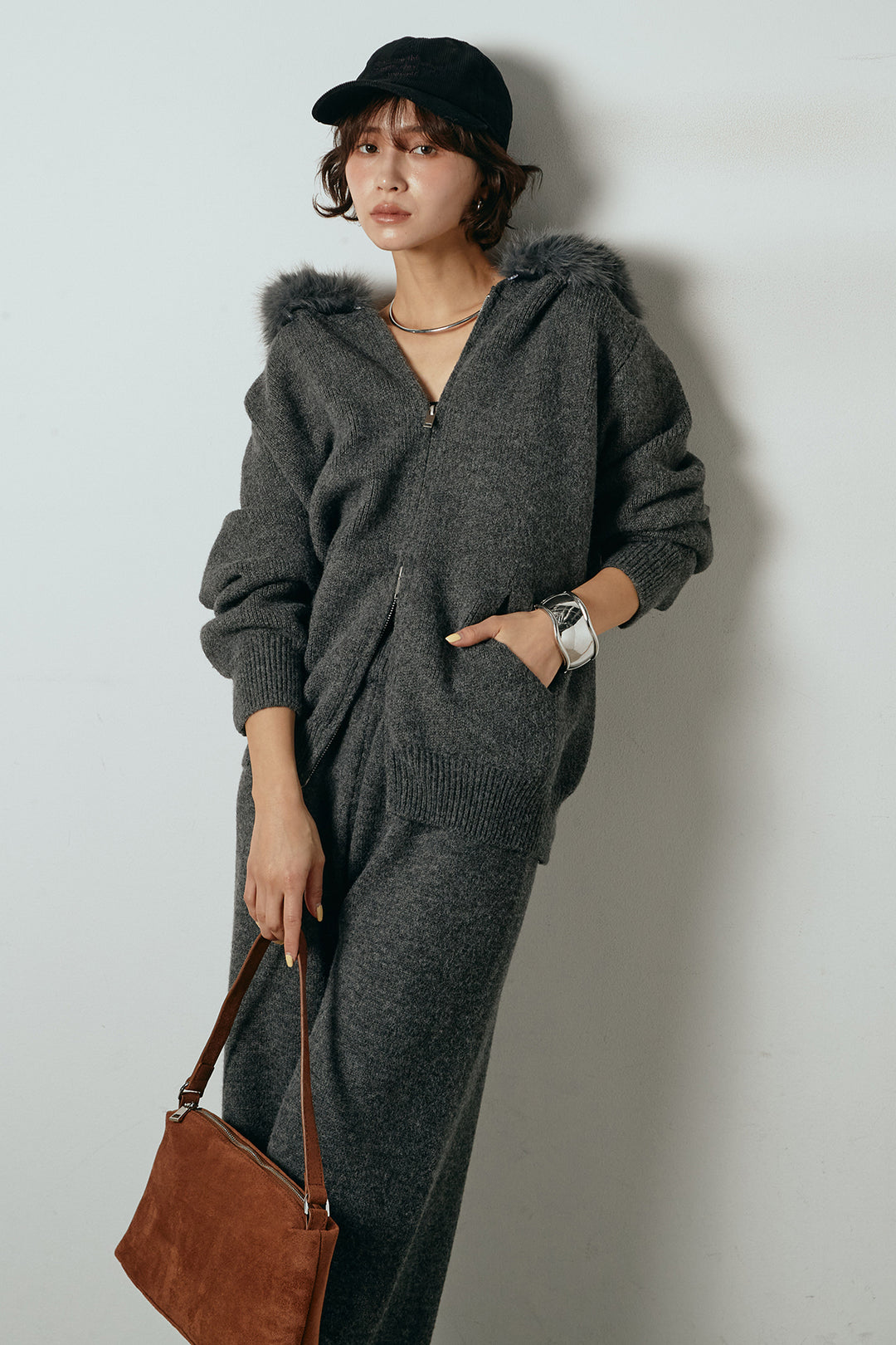 【着回しセット】[SET]ファー付きフーディーニットSETUP+ビッグカラーダブルジップニットSETUP(2set)