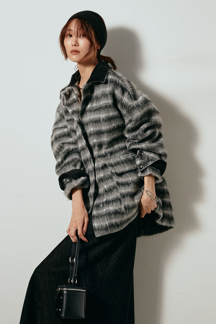 [SET]チェックシャギーミドルカバーオール+スウェードライクロングスカート(2set)