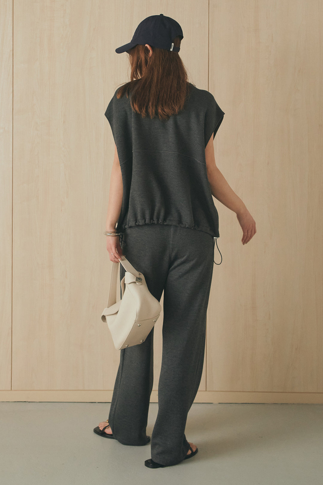 [SET]ボンディング生地ジップベスト+ボンディング生地コクーンパンツ(2set)